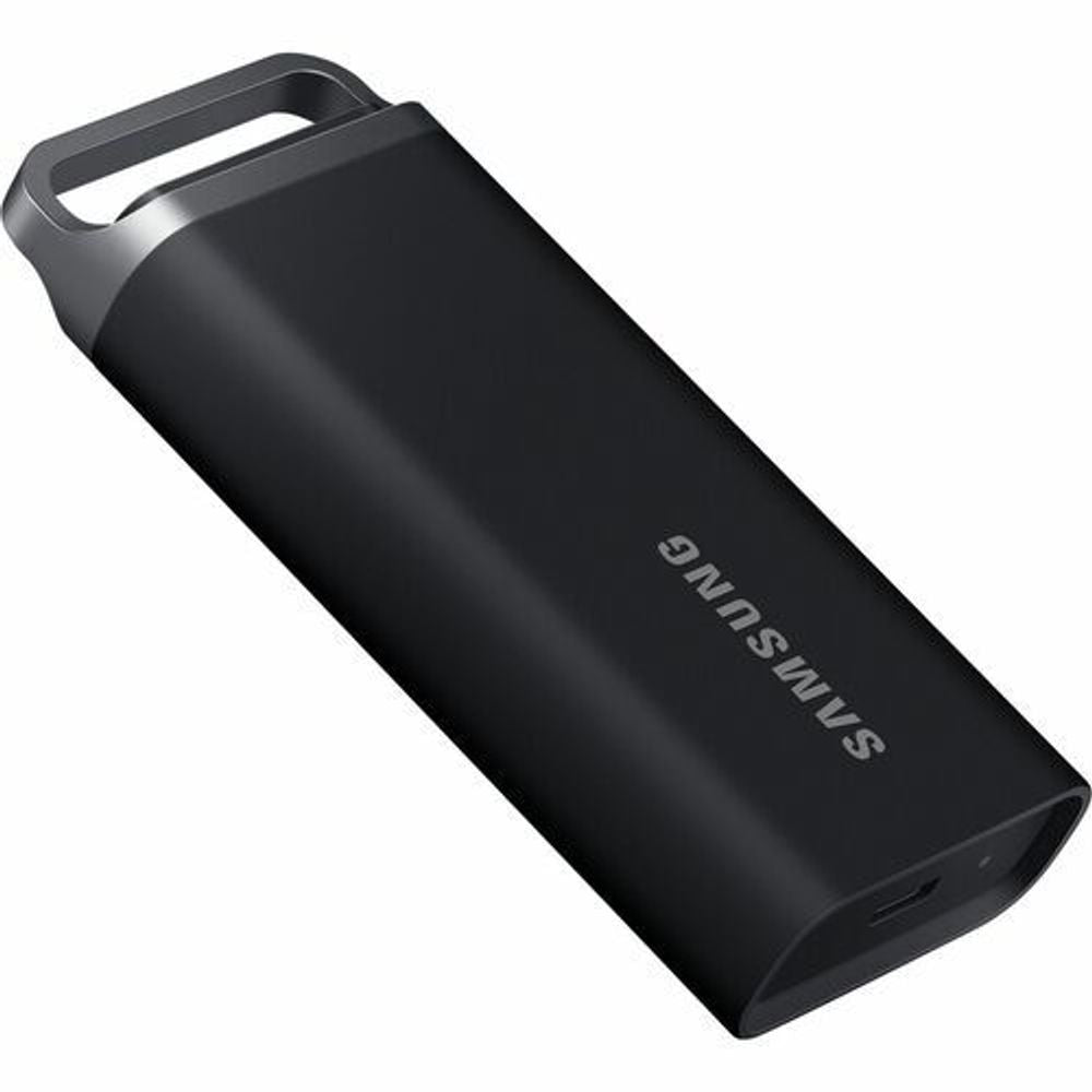 Samsung T5 EVO 2TB portable SSD, black slim drive with side carry loop