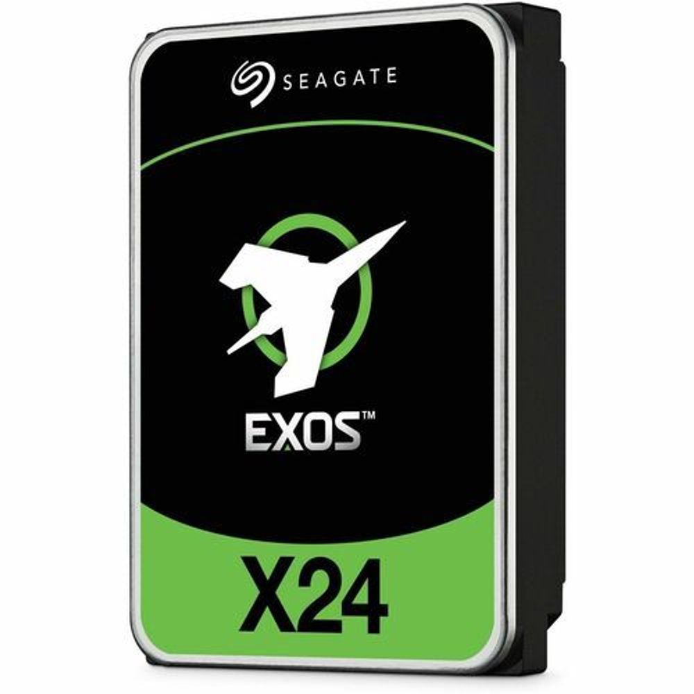 Seagate Exos X24 3.5-inch SATA hard drive angled view, black and green label