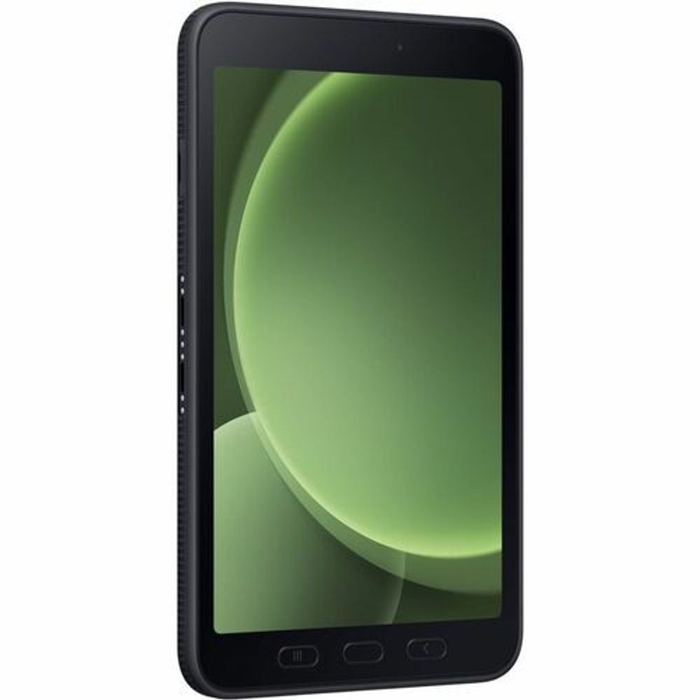 Samsung rugged tablet, black bezel, green display, front view