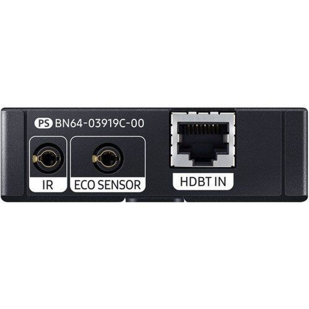 Samsung S-Box signage player rear closeup: IR, ECO SENSOR, HDBT IN, black.