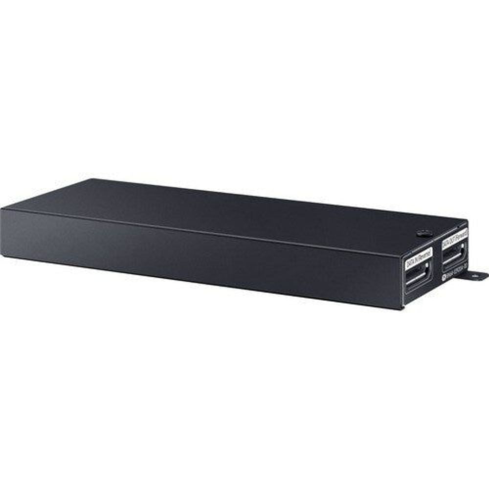 Samsung S-Box signage player end view with front slot and port area, black.