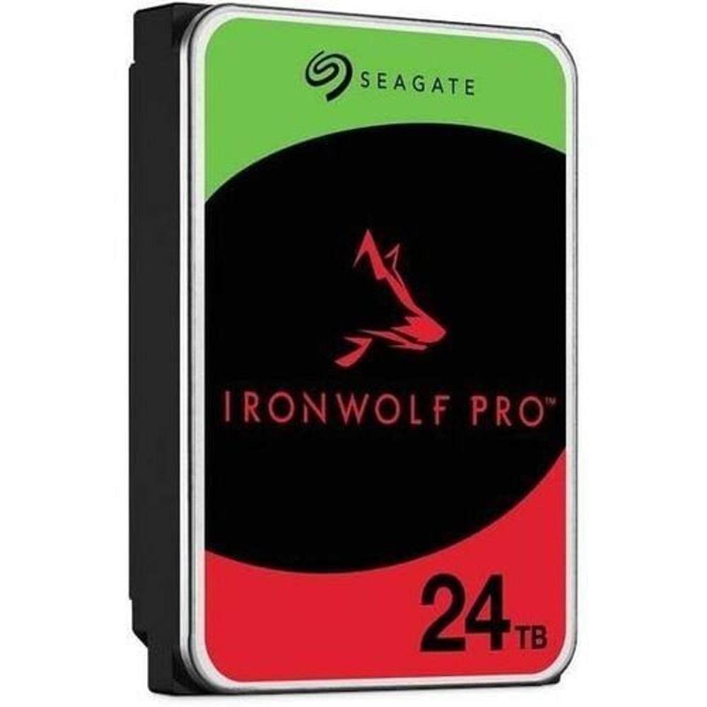 Seagate IronWolf Pro 24TB 3.5" SATA hard drive, angled front view