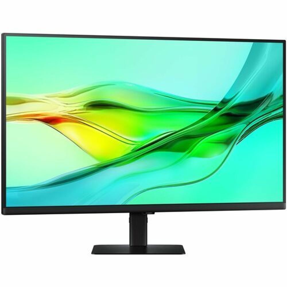 32-inch ViewFinity S6 QHD monitor front view with green and yellow abstract display