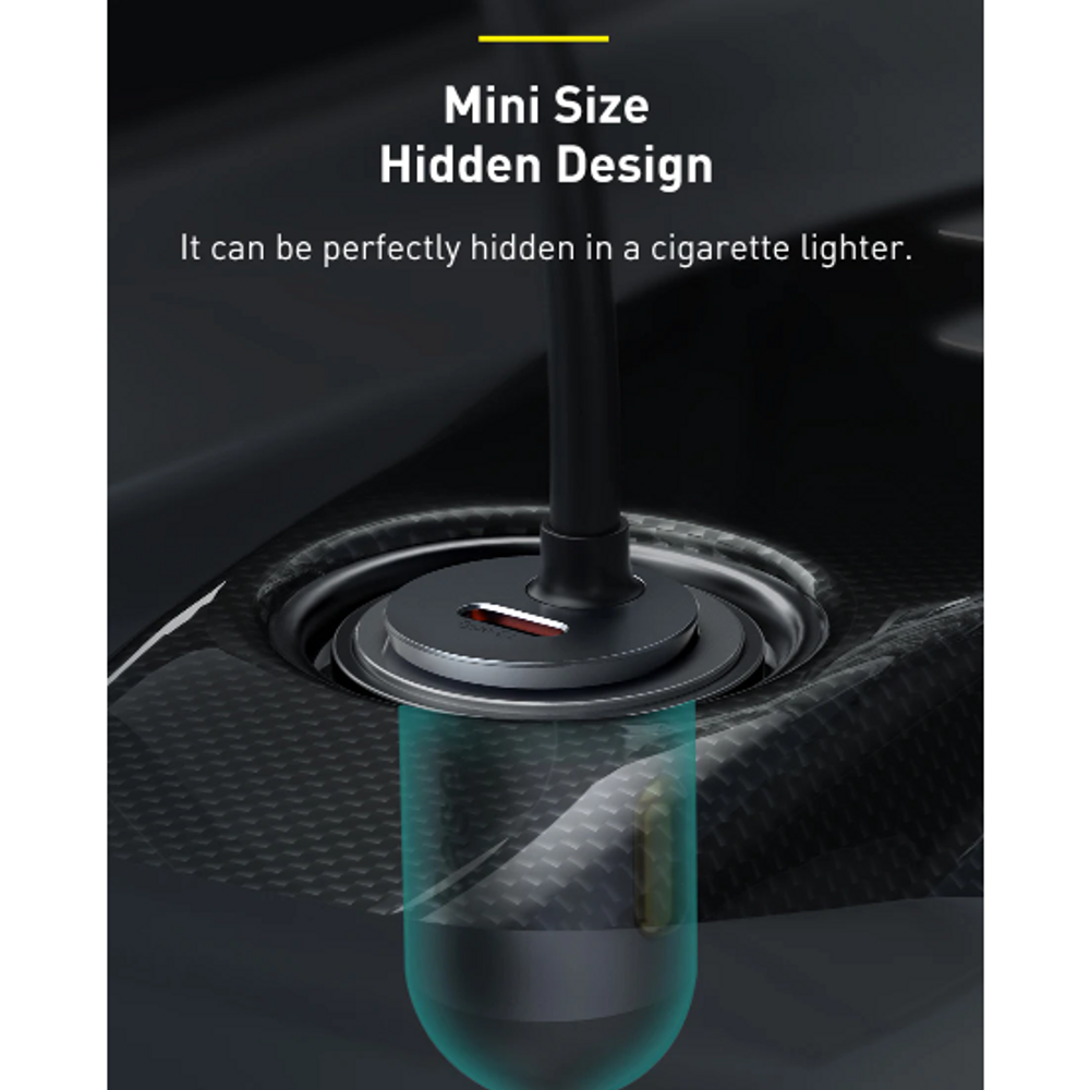 Compact car charger with hidden design for cigarette lighter socket