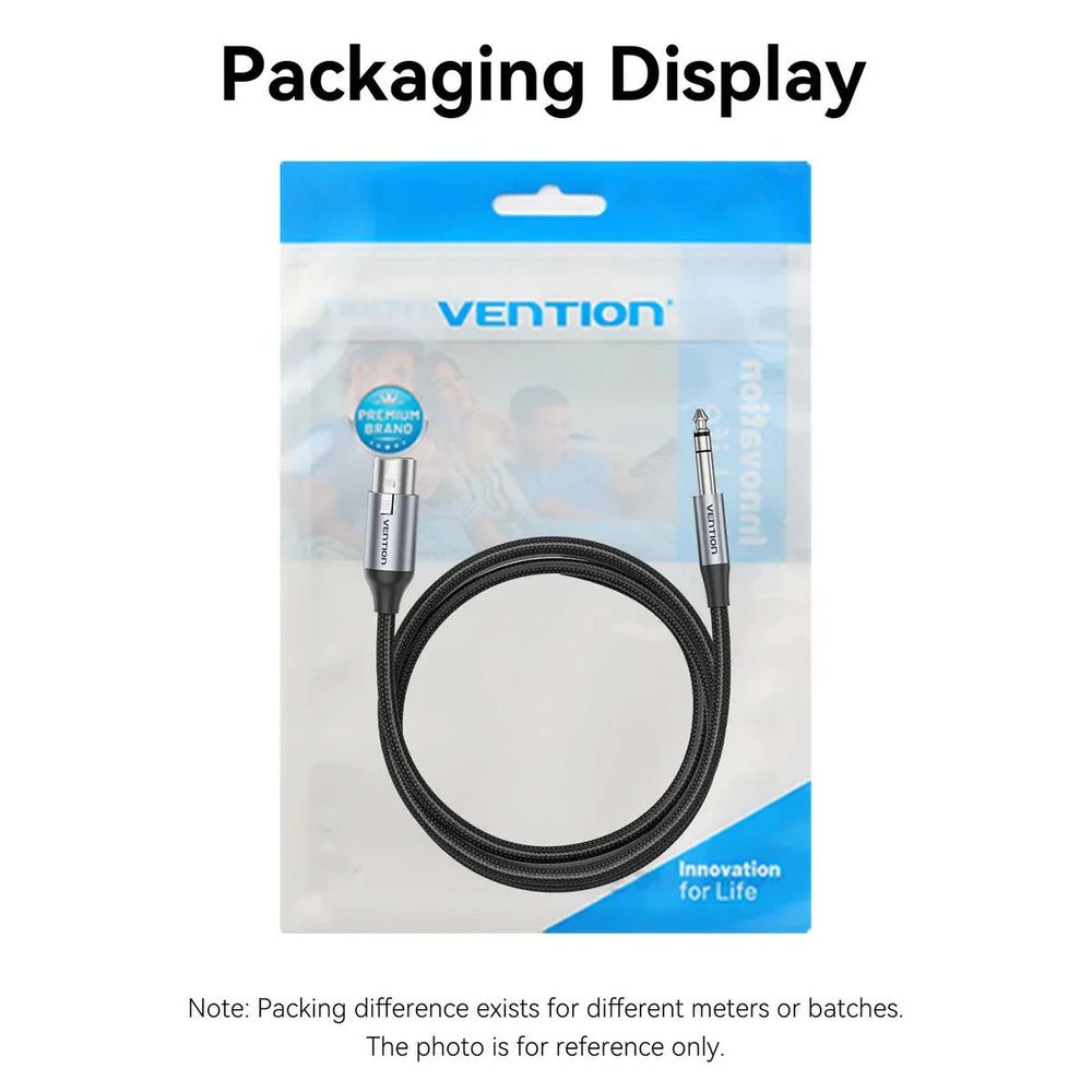 Vention 6.35mm TRS Male to XLR Female Audio Cable 3M Gray Aluminum Alloy Type