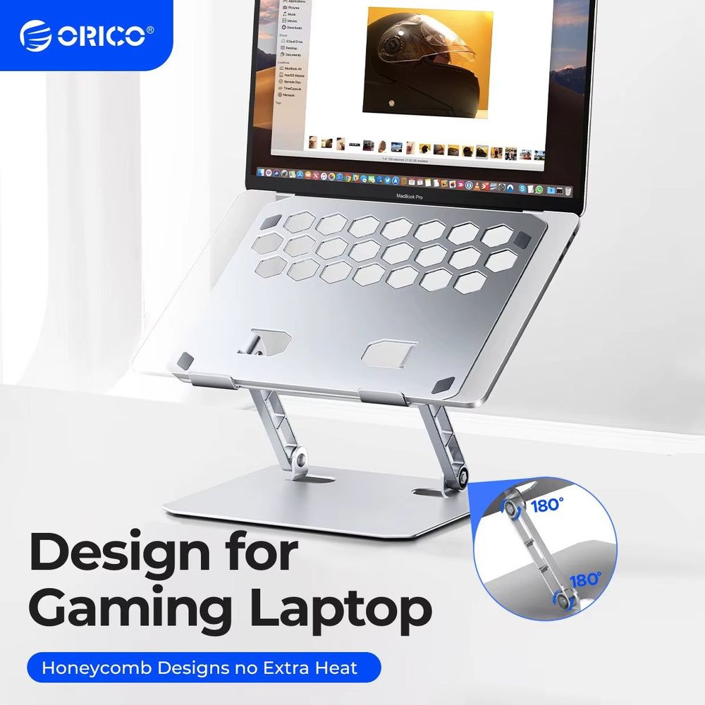 Laptop Stand Zinc Alloy for Gaming Laptop with Dual Support Arms Portable Folding with Honeycomb Design