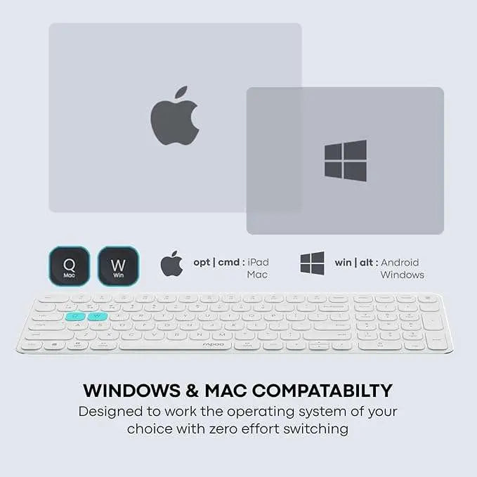 Rapoo E9350L Wireless Multi-mode Ultra-slim 99 Key Keyboard with Bluetooth and 2.4g White