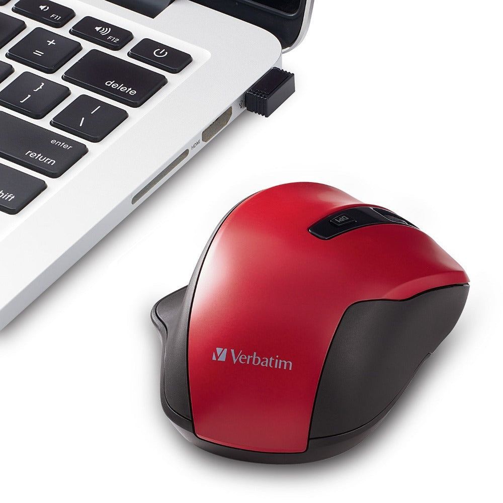 verbatim silent ergonomic wireless led mouse - red tech supply shed