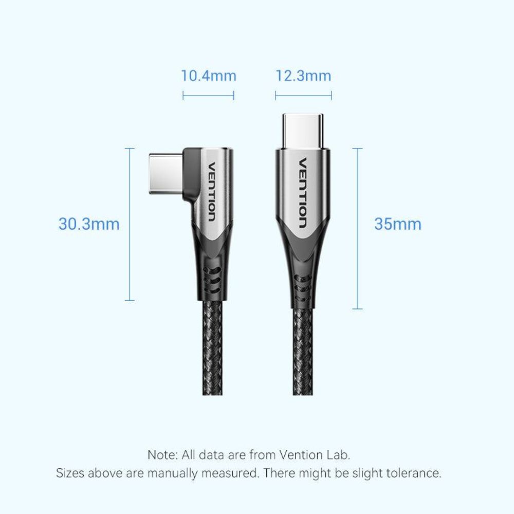 USB-C to USB-C connector size diagram for right-angle cable, with height measurements