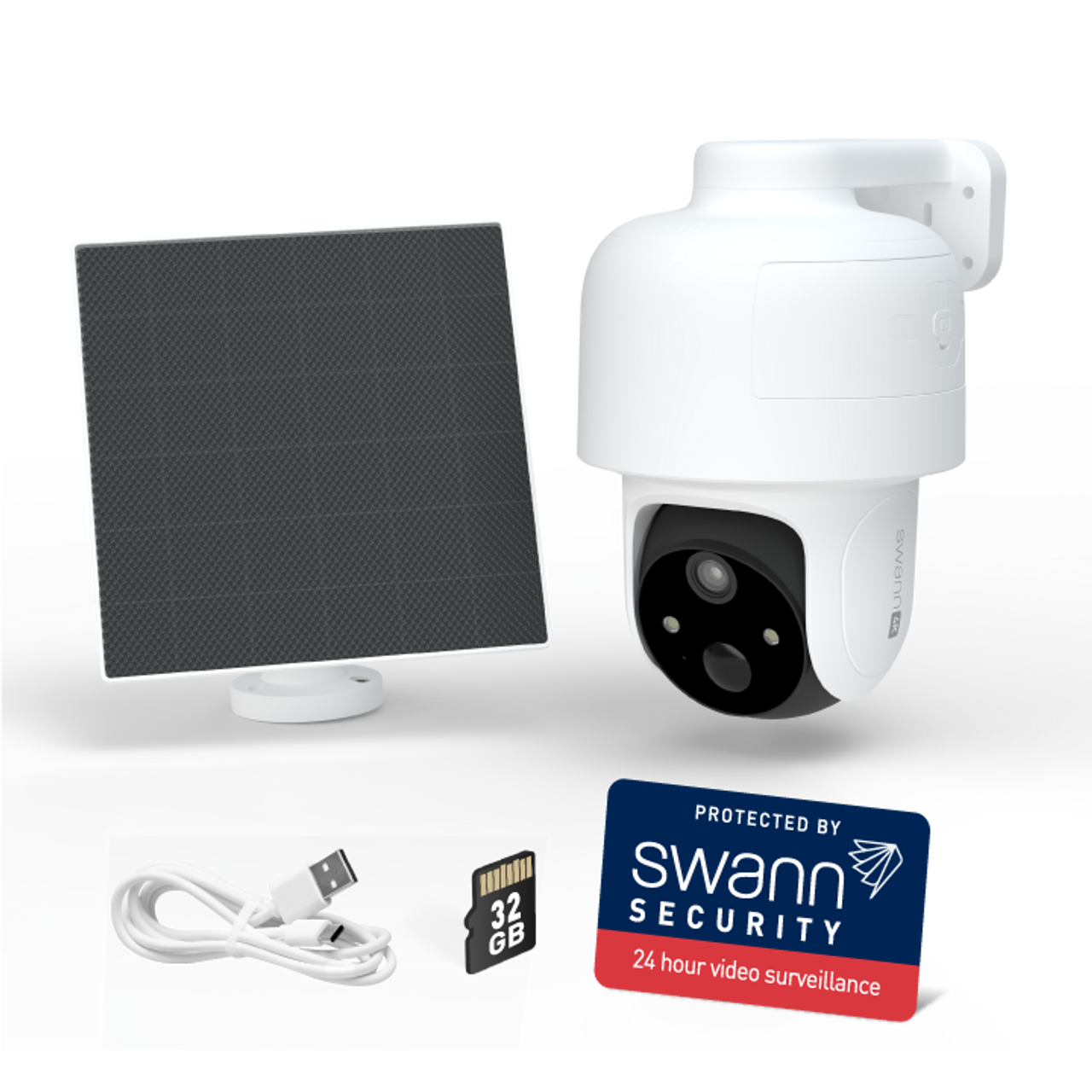 SWIFI-4KPTBCSOL-GL - Swann 4K Battery Pan Tilt Camera USB-C x 1/SOLAR4 Solar Panel x 1