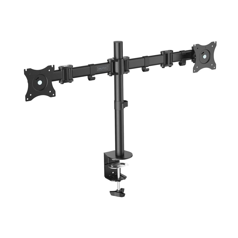 Dual monitor stand with clamp base, black, dual VESA mounts for two screens