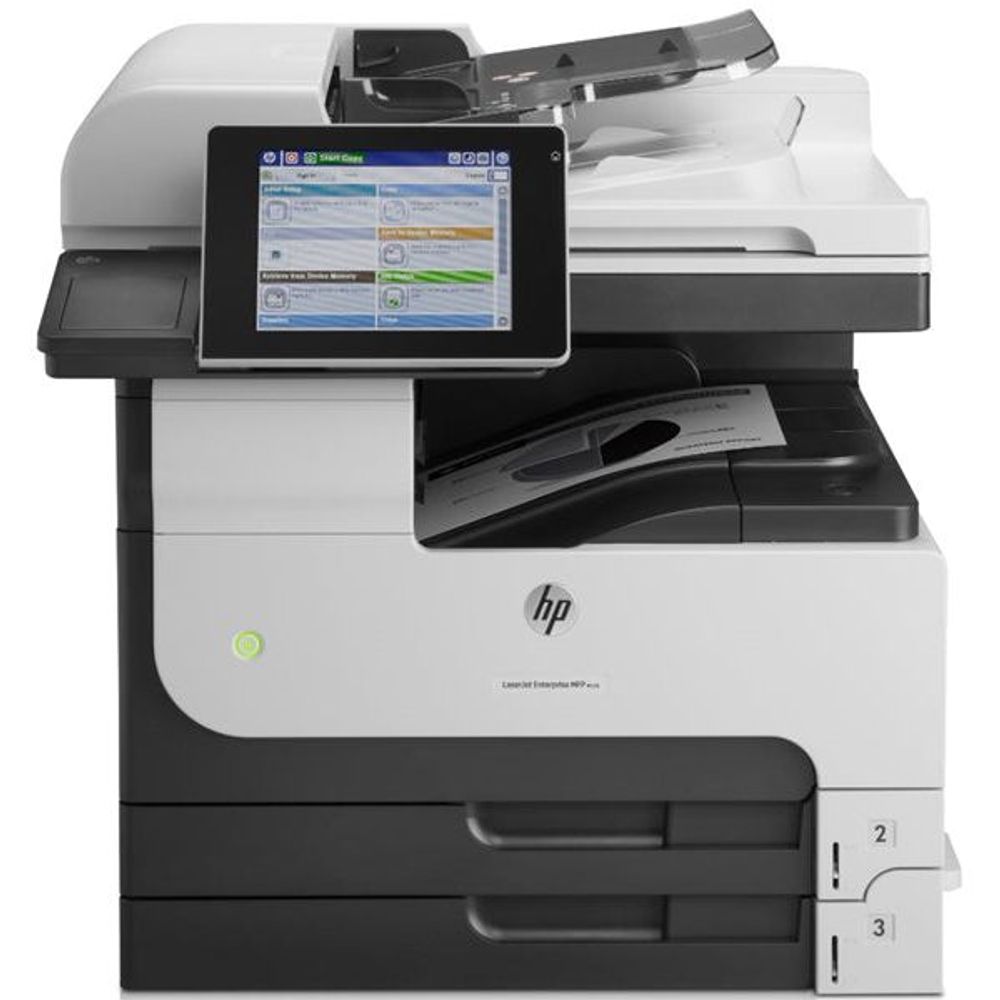 HP LaserJet Enterprise MFP mono laser printer with front touchscreen and trays