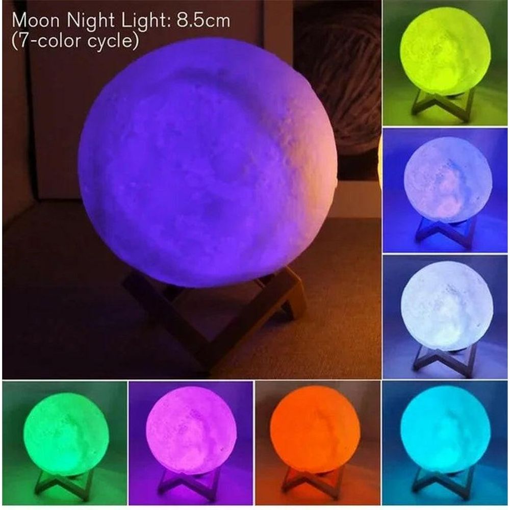 D5 8cm LED Moon Lamp with Stand - Battery Operated Starry Night Light for Bedroom Decor