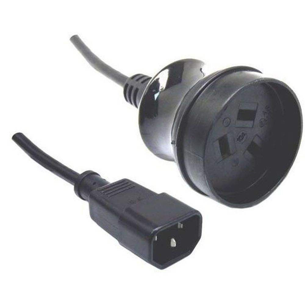 Black power cord with IEC plug and 3-pin power connector, 0.5m