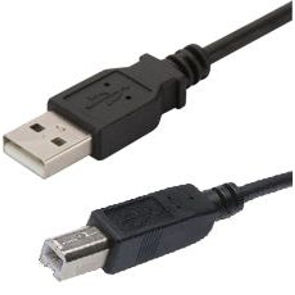 Black USB 2.0 Type-A to Type-B male cable with plug ends