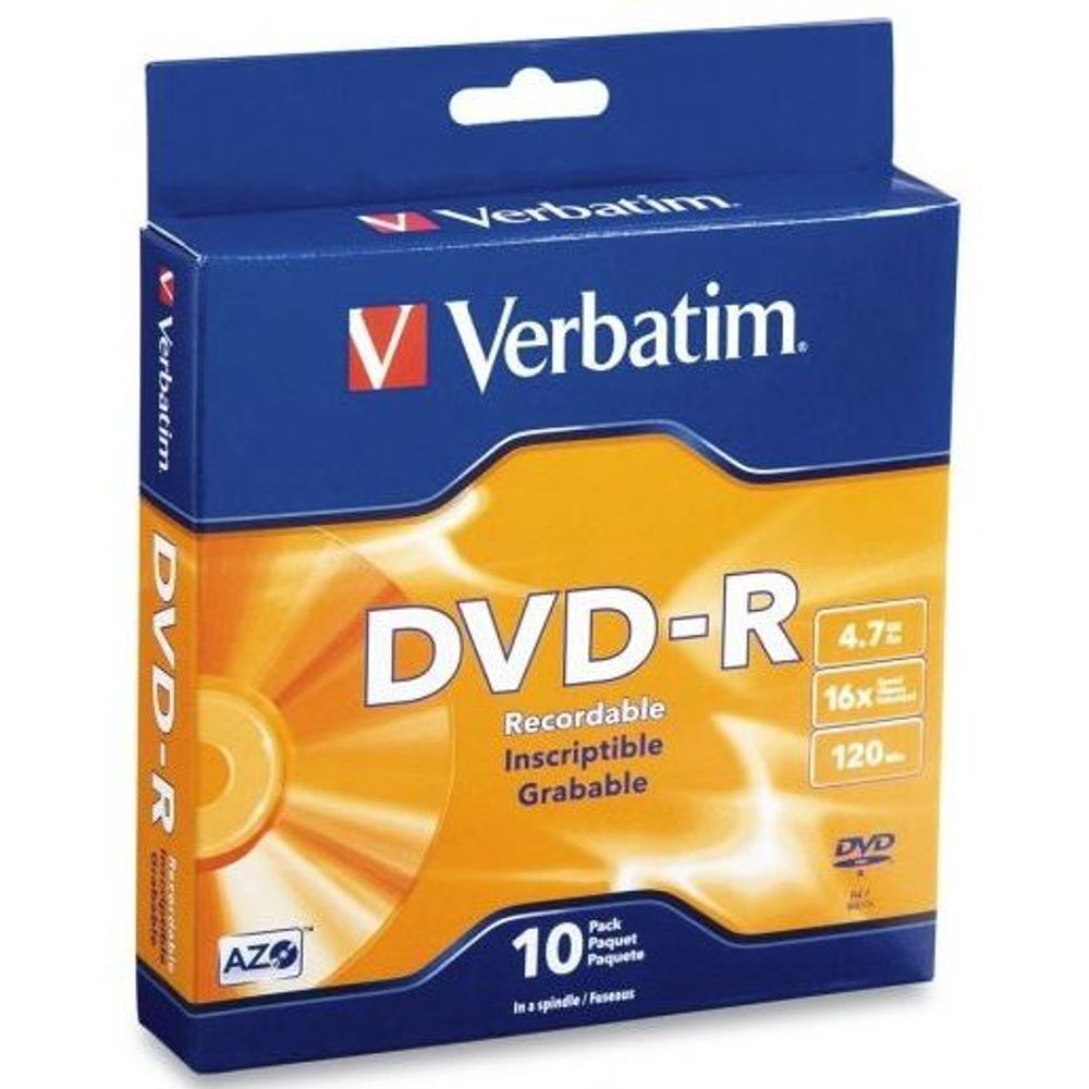 95100 - Verbatim DVD-R 4.7GB 16x 10 Pack on Spindle