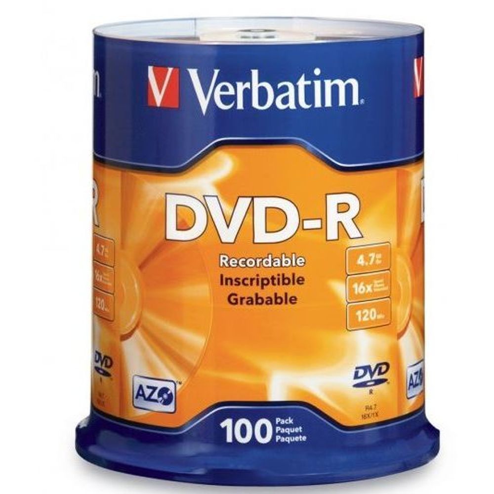 95102 - Verbatim DVD-R 4.7GB 16x 100 Pack on Spindle