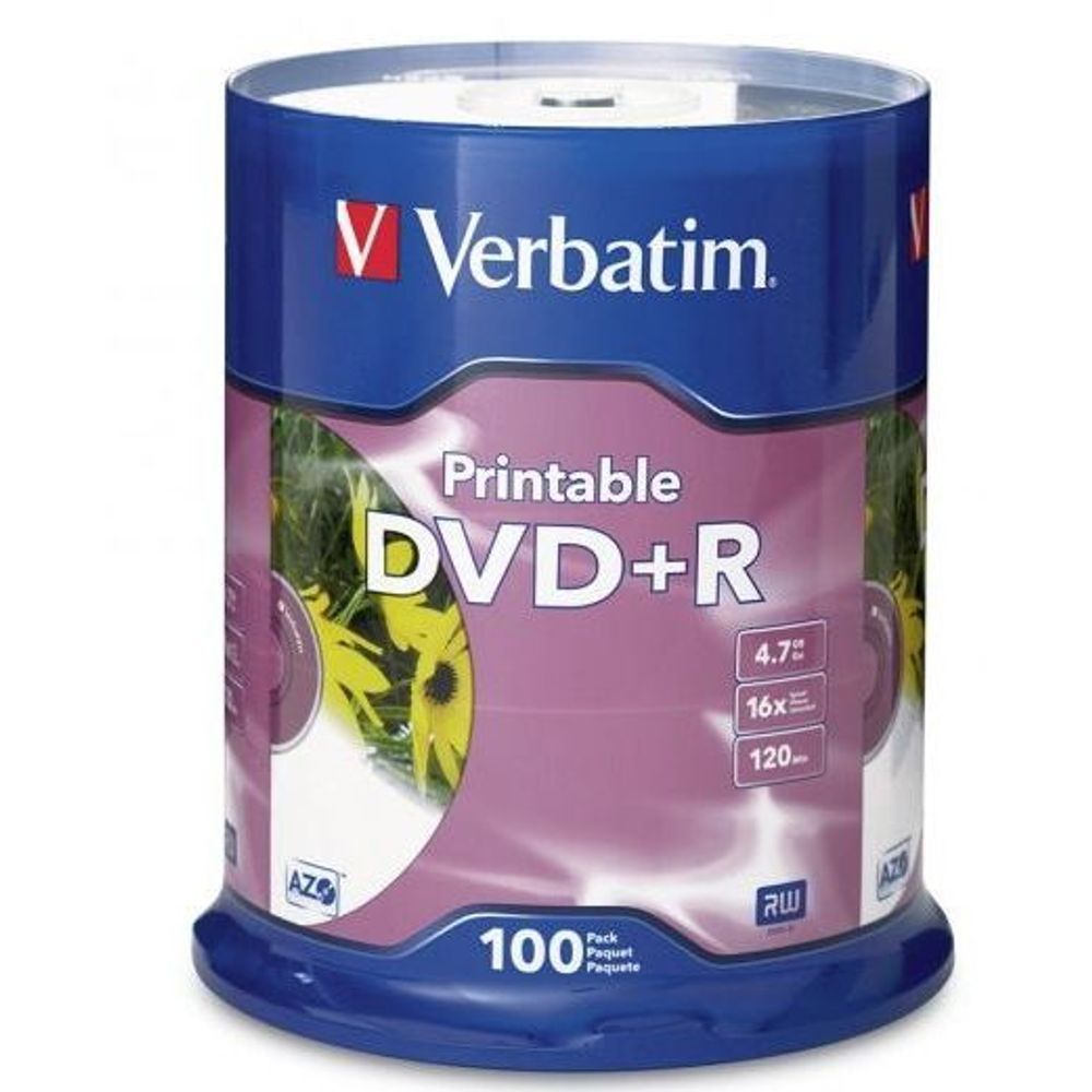 95145 - Verbatim DVD+R 4.7GB 16x White Printable 100 Pack on Spindle