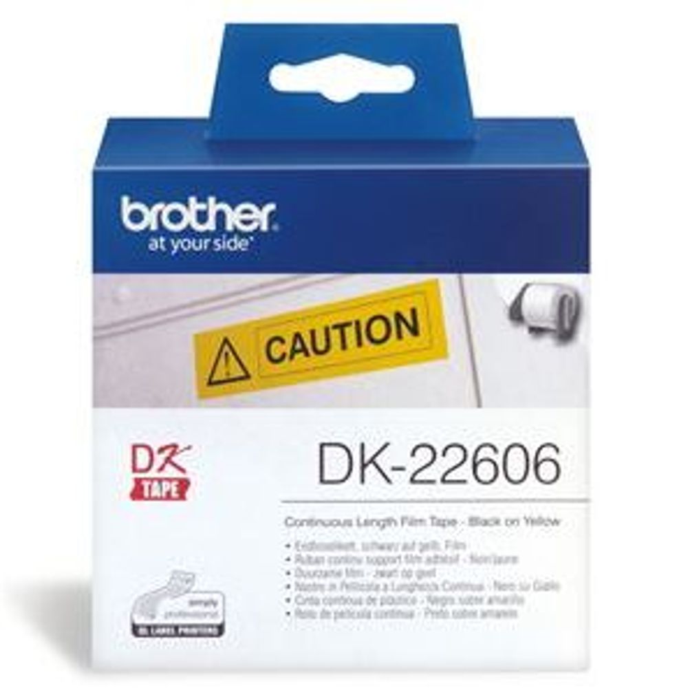 DK22606 - Brother DK22606 Continuous Paper Tpe (Blk Pnt on Yellow) 62mm x 15.24m
