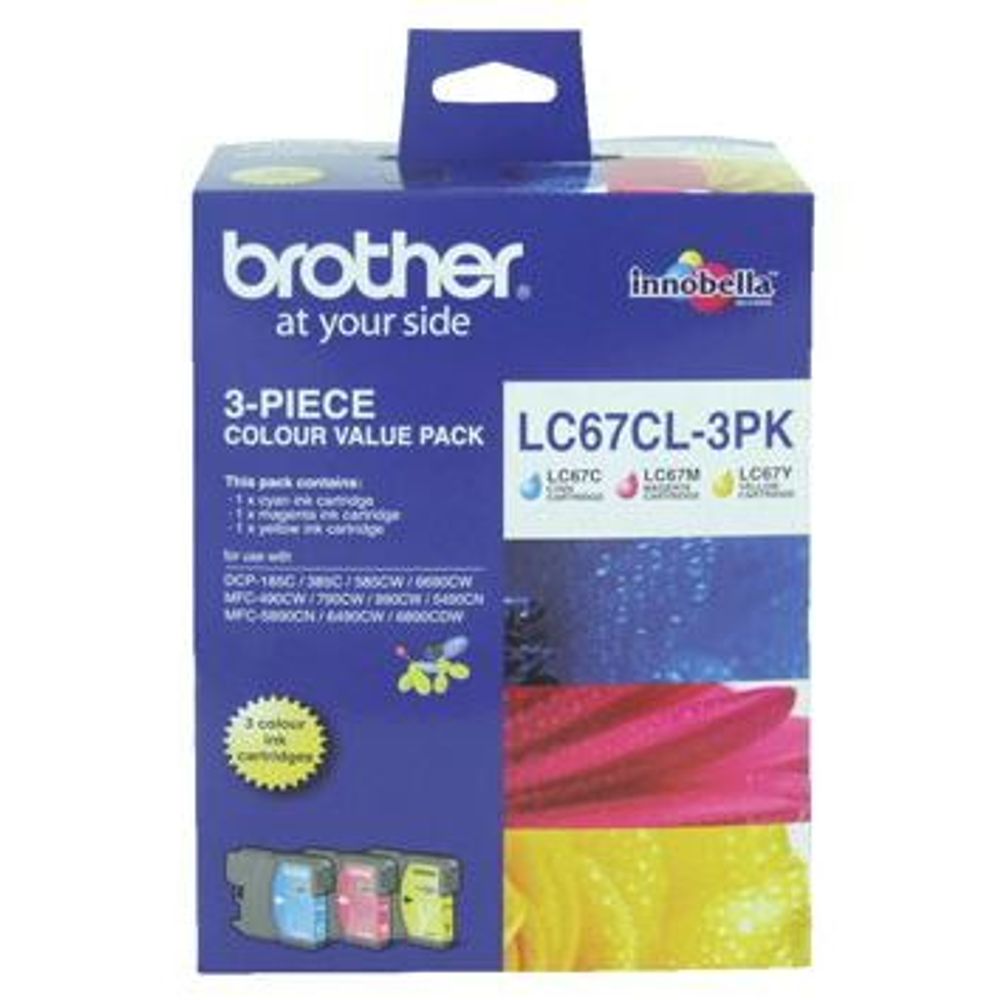 LC67CL3PK - Brother LC67CL3PK CMY Colour Ink Cartridges (Triple Pack)