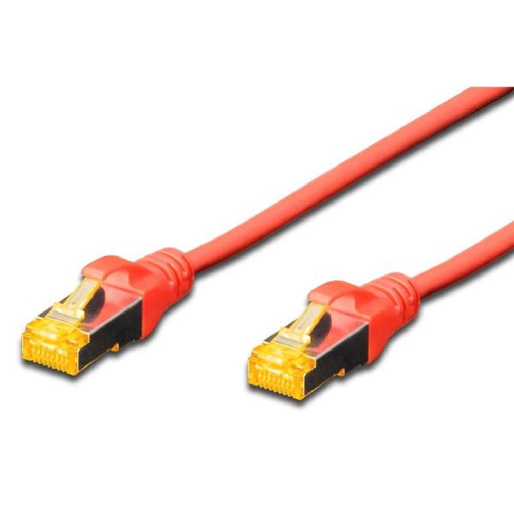 Red CAT6A S/FTP patch cable with two RJ45 connectors, 1 m