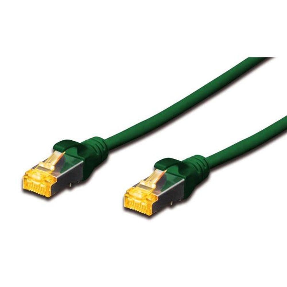 Green Cat6A S/FTP patch lead with dual RJ45 connectors