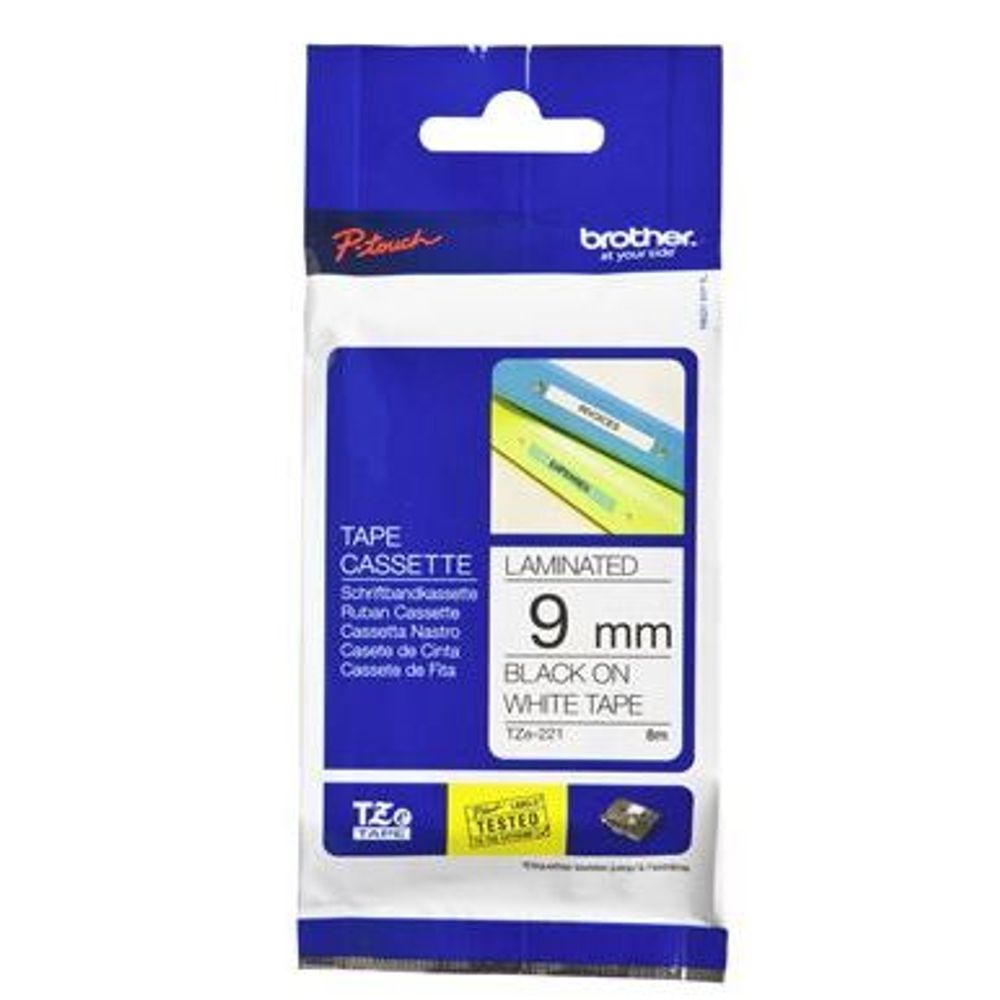 TZE221 - Brother TZe-221 9mm x 8m Black on White Tape