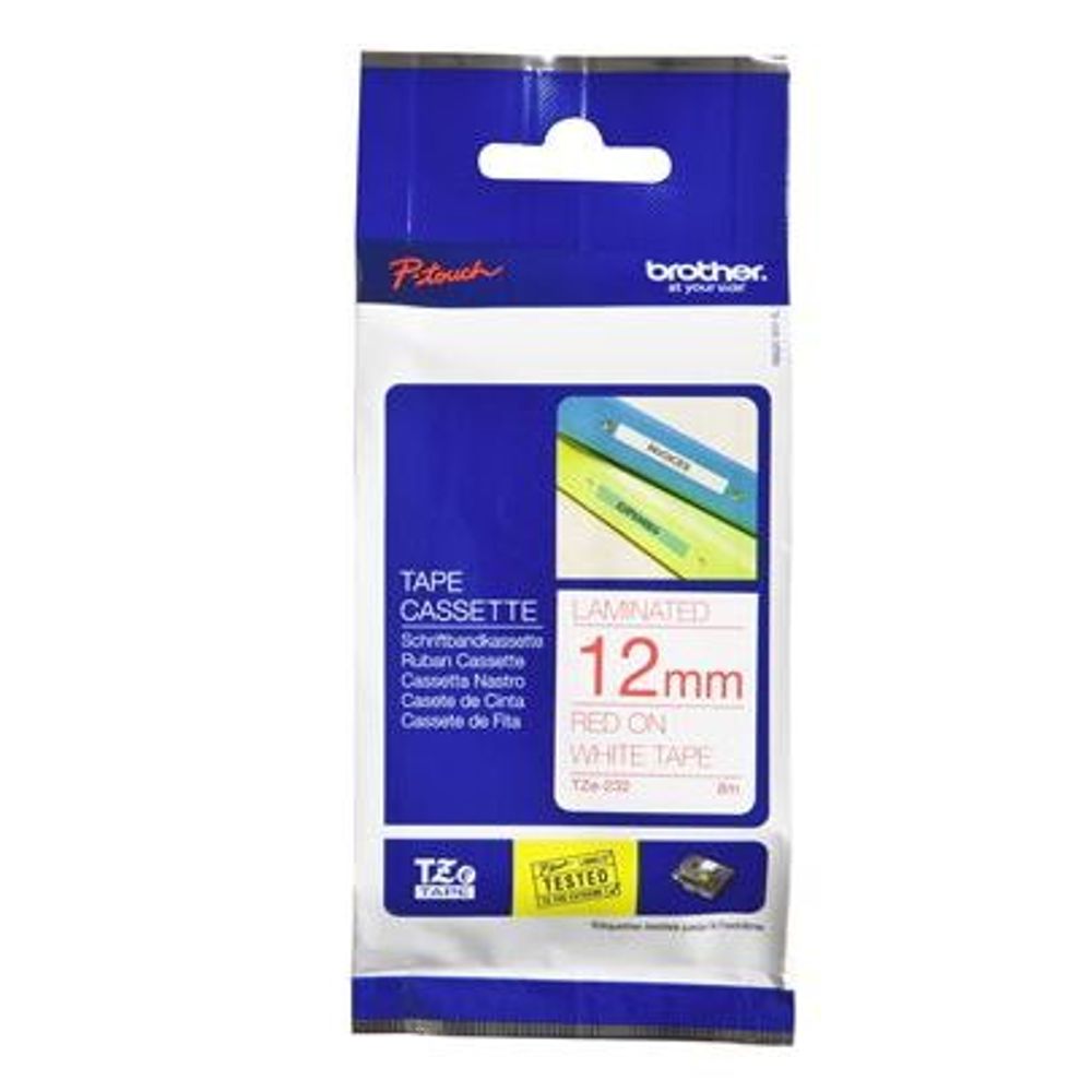 TZE232 - Brother TZe-232 12mm x 8m Red on White Tape