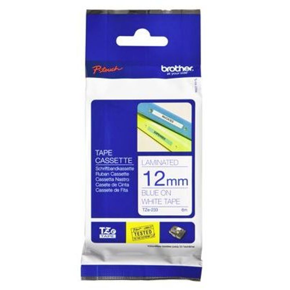 TZE233 - Brother TZe-233 12mm x 8m Blue on White Tape
