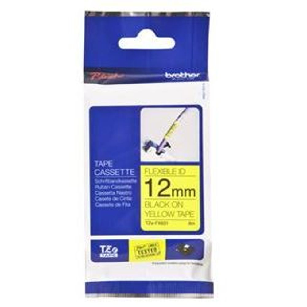TZEFX631 - Brother TZe-FX631 12mm x 8m Black on Yellow Flexi ID Tape