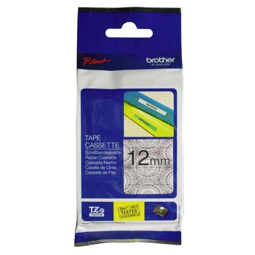 TZEMPSL31 - Brother TZEMPSL31 12mm x 4m P-Touch Black on Silver Lace Tape