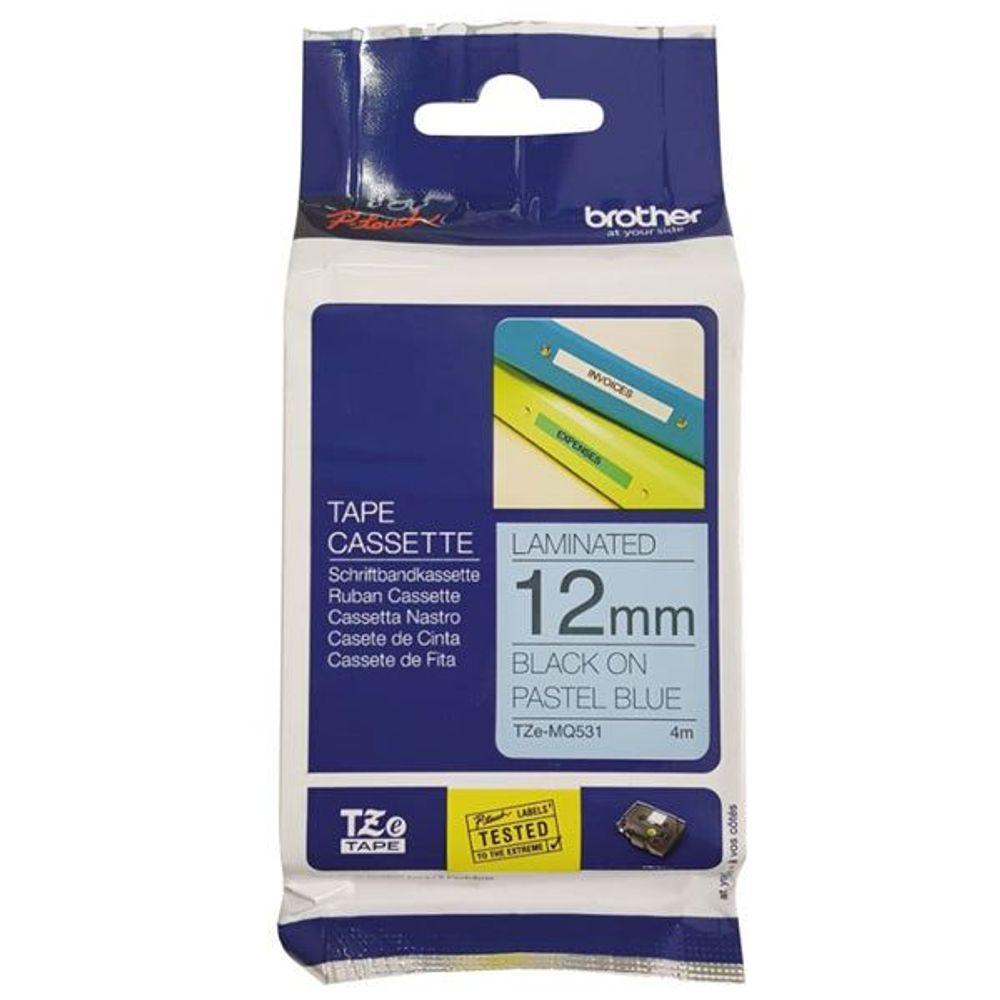 TZEMQ531 - Brother TZe-MQ531 12mm x 4m Black on Pastel Blue Tape