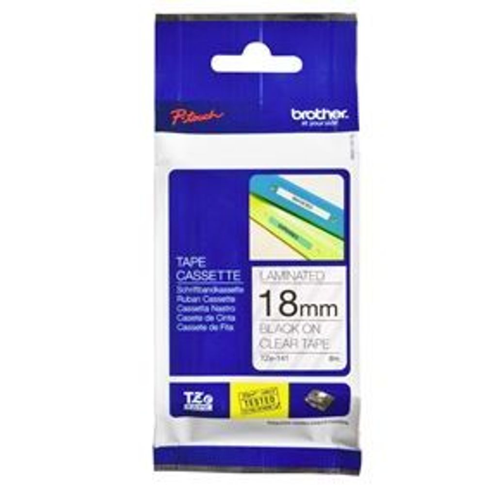 TZE141 - Brother TZe-141 18mm x 8m Black on Clear Tape