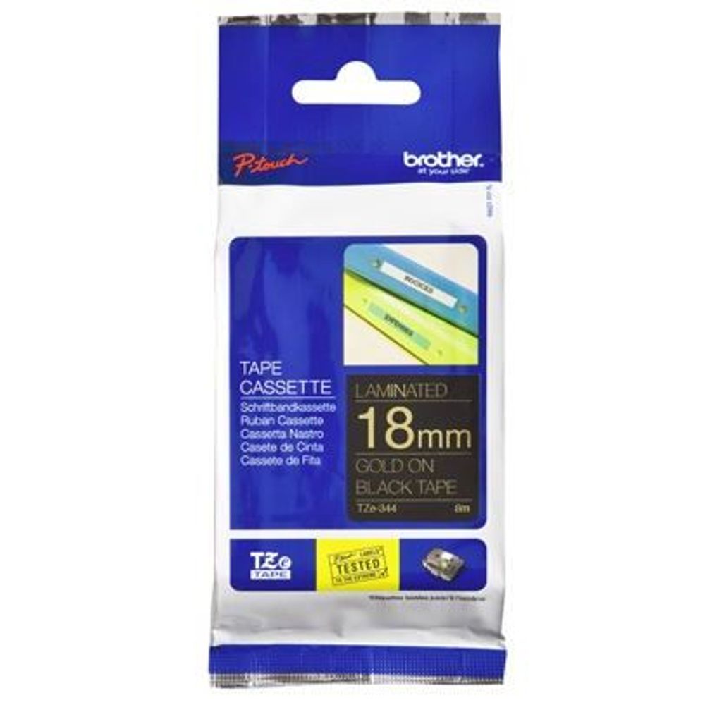 TZE344 - Brother TZe-344 18mm x 8m Gold on Black Tape