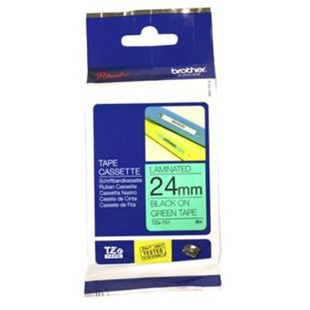 TZE751 - Brother TZe-751 24mm x 8m Black on Green Tape