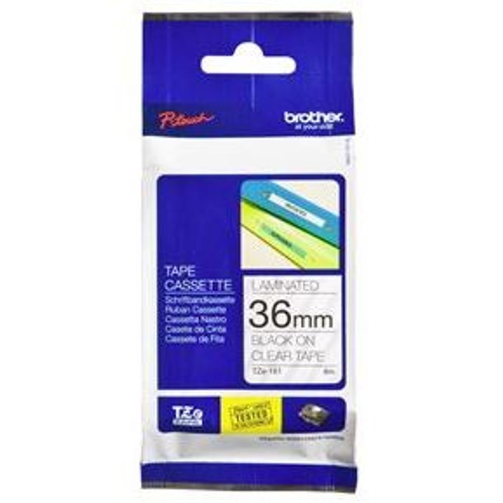 TZE161 - Brother TZe-161 36mm x 8m Black on Clear Tape