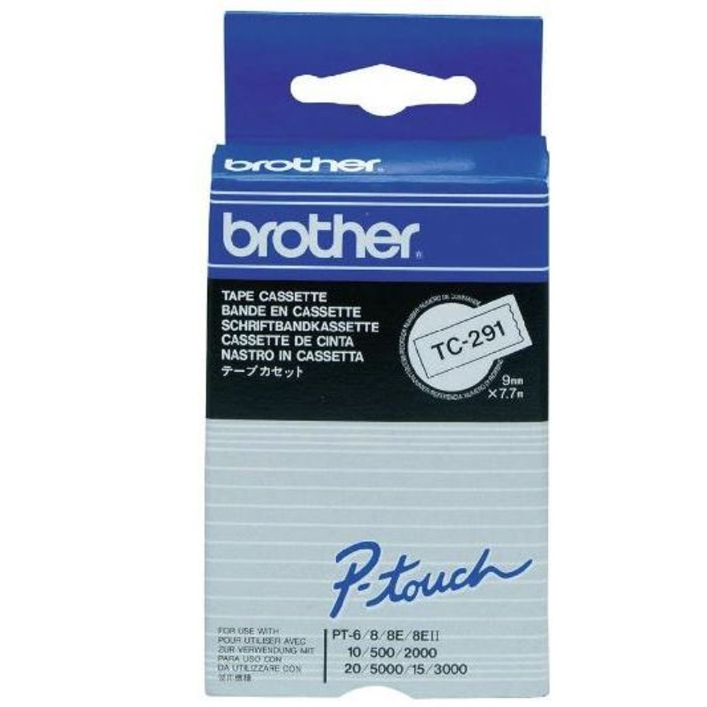 TC291 - Brother TC-291 9mm x 8m Black on White Label Tape