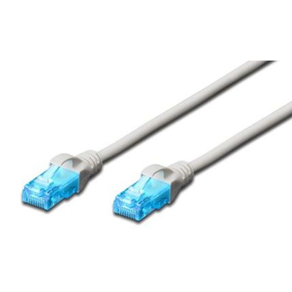 Grey 0.3m CAT5e patch lead with blue RJ45 connectors
