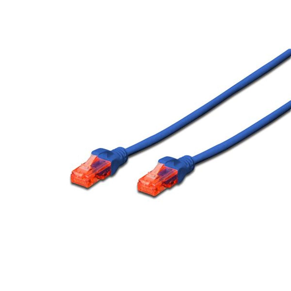 Blue CAT6 UTP patch lead with two RJ45 connectors, 0.5 m