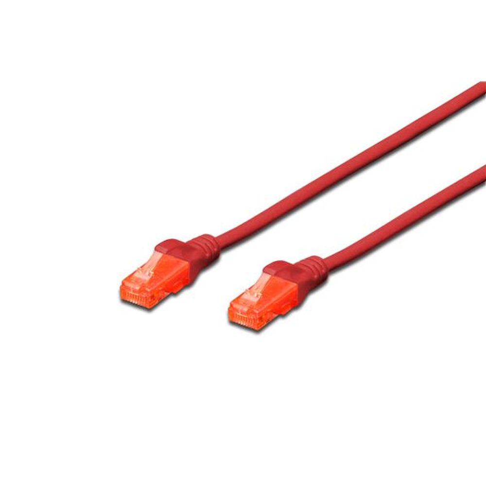 Red CAT6 patch lead with two RJ45 connectors, 0.5m