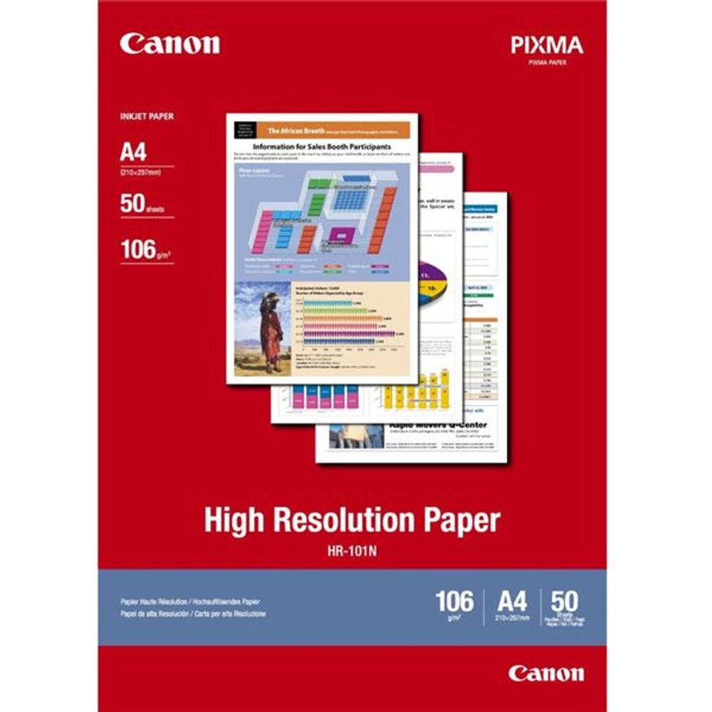 HR101A4II - Canon HR-101N A4 High Resolution 106gsm Photo Paper - 50 Sheets