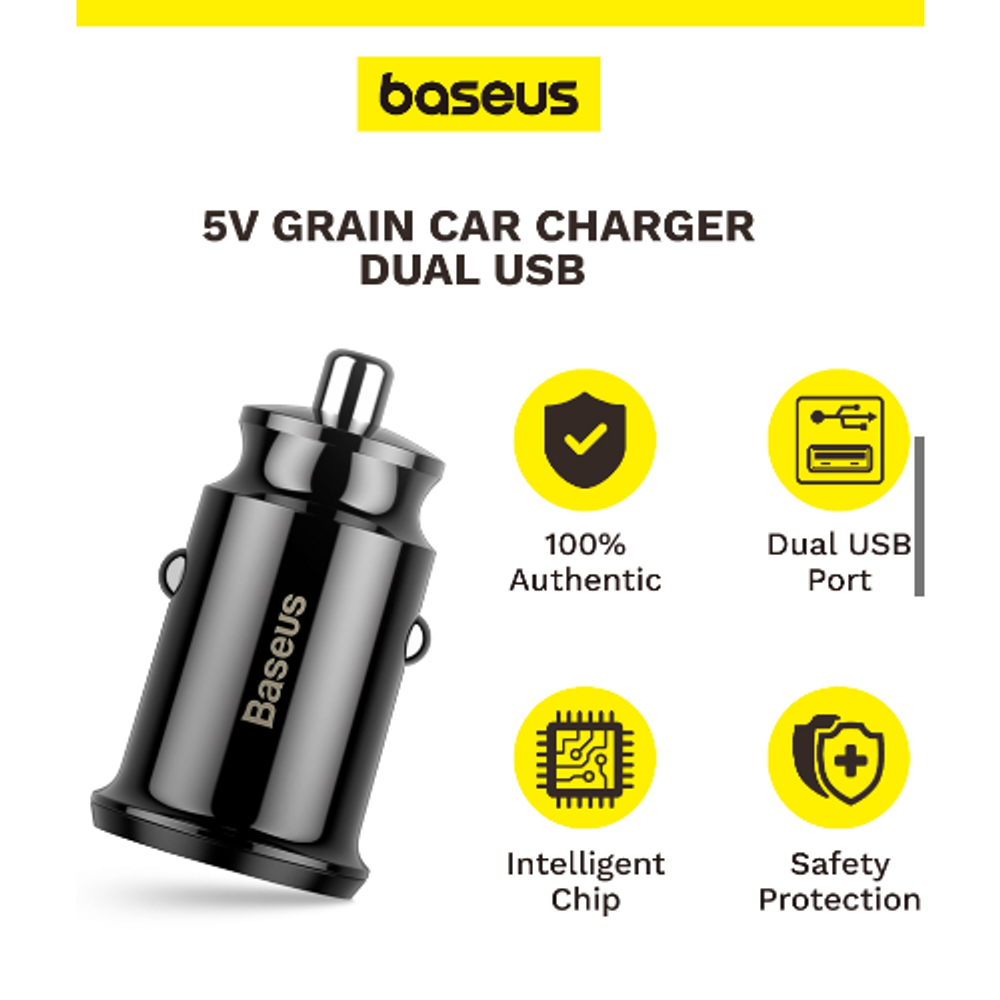 BAS76512 - Baseus Grain Car Charger (Dual USB 5V 3.1A ) Black