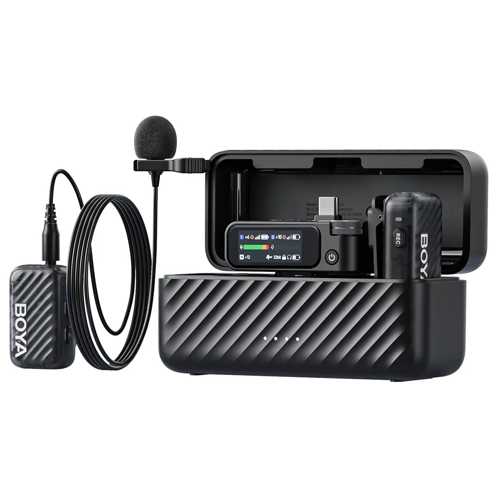 BOYAMIC 2 AI-Powered Mini Wireless Microphone Rx + 2 Tx + 2 Lav Mic + Charging Case