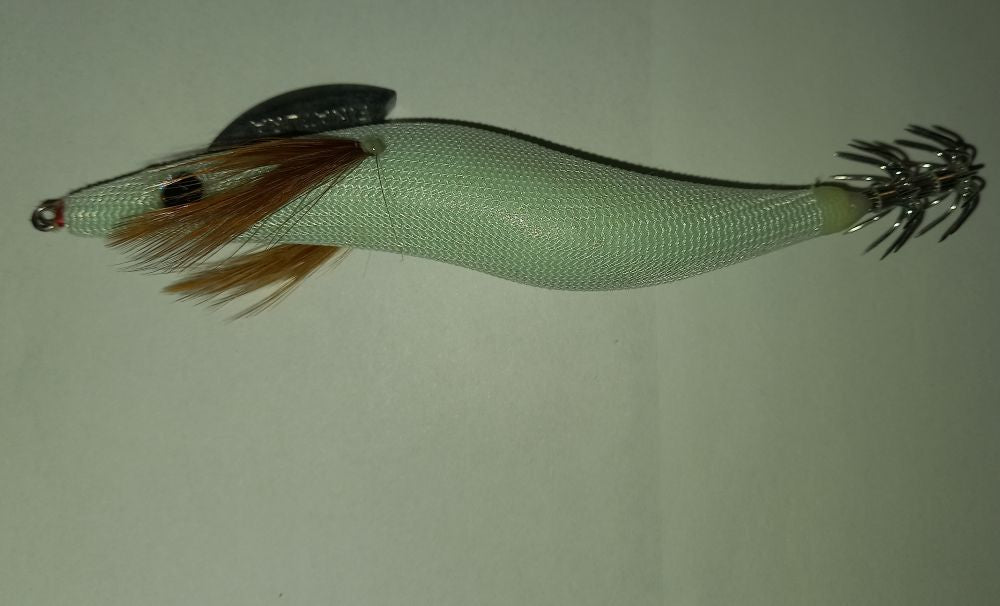White Pearl Luminous Shrimp Squid size 3.5 ~ Dark Glow Squid Jig