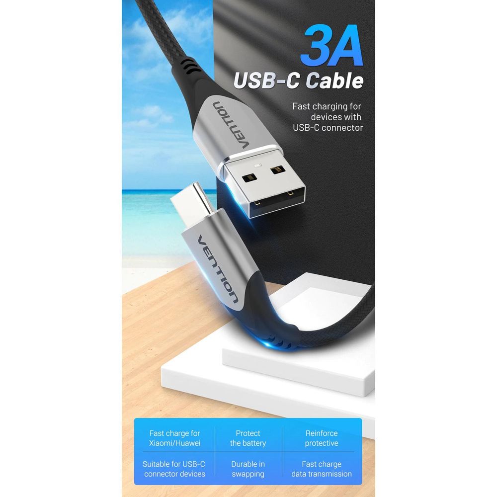 Vention USB 2.0 A Male to C Male 3A Cable 3M Black