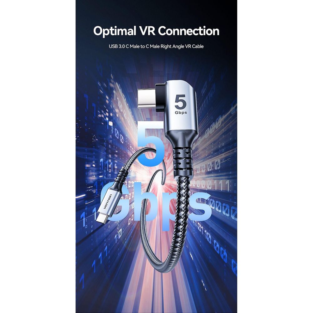 Vention USB 3.0 C Male to C Male Right Angle VR Cable 3M Gray Aluminum Alloy Type