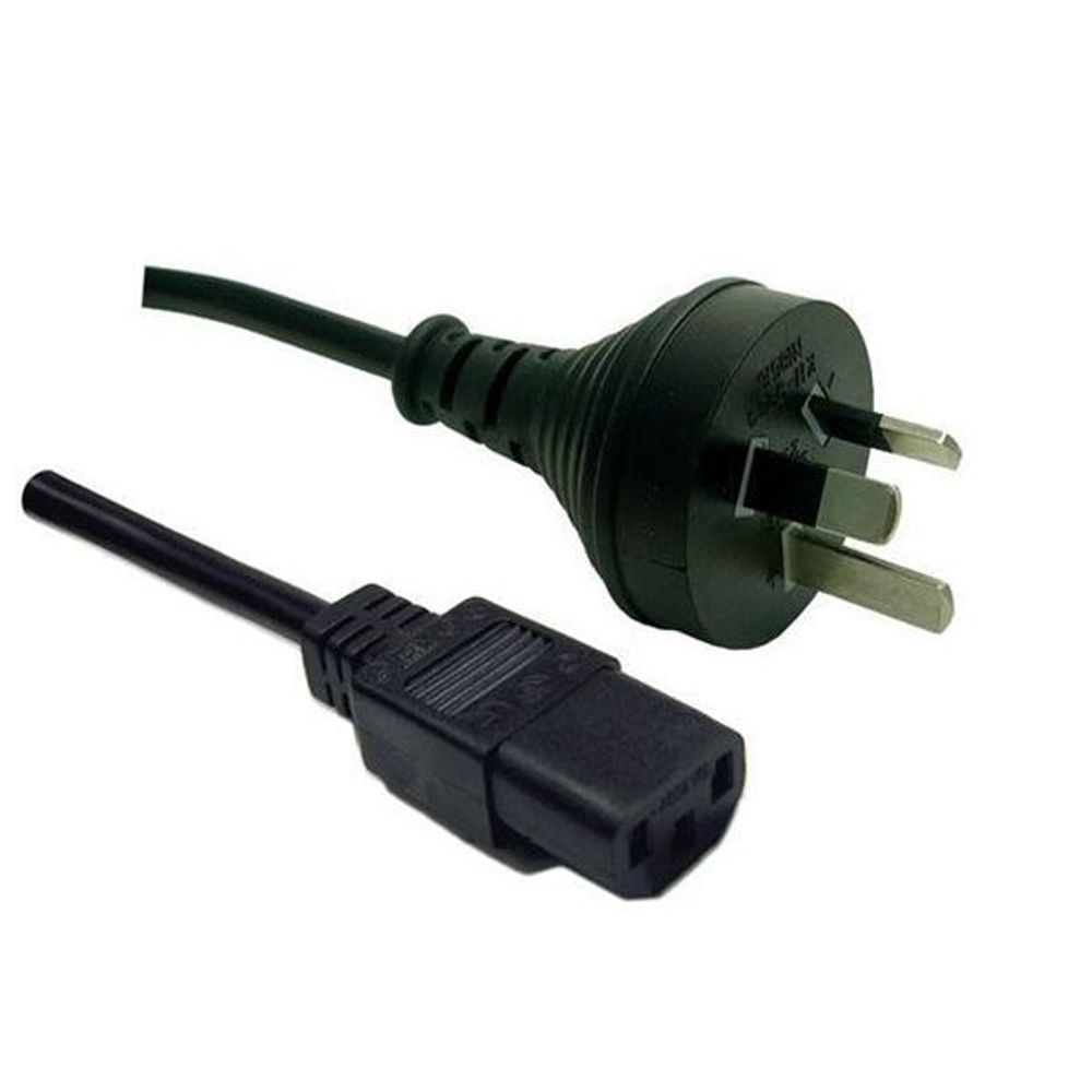 Black power cord with IEC connector and three-prong plug