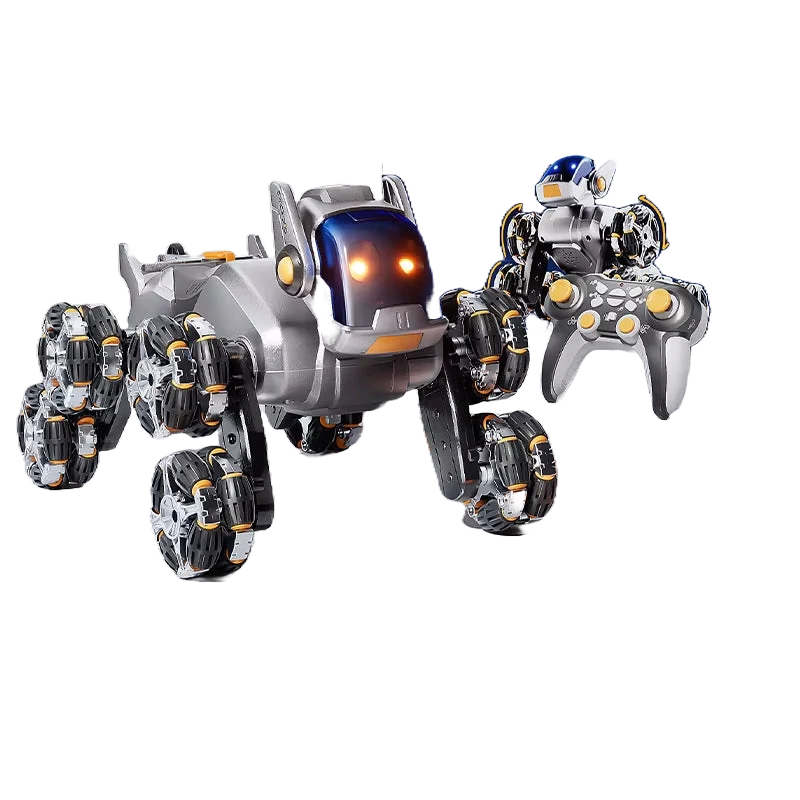 Intelligent Remote Control Robot Dog with Eight Wheels and Tail Spray Stunt Features - Four Skill Functions for Children