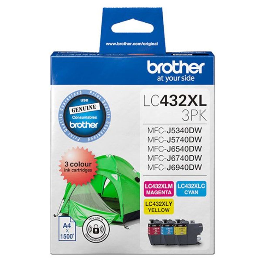 LC432XL3PKS - Brother LC432XL3PKS 3-Pack High Yield Ink Cartridge (C/M/Y)