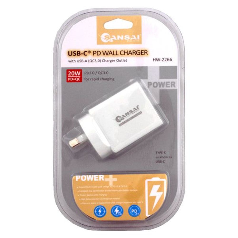 HW-2266 - Sansa 20W USB C + A Wall Charger